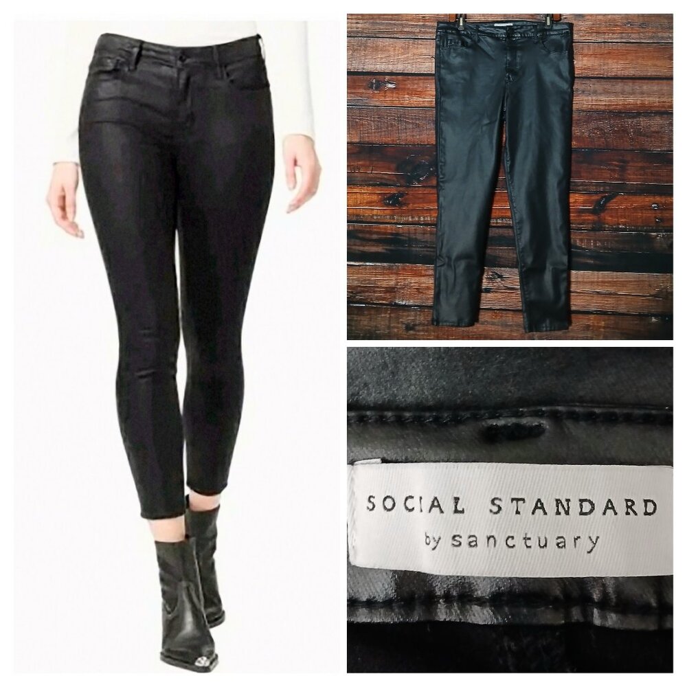 Social Standard By Sanctuary Pants 14 Black Faux Leather Skinny Ankle Stretch